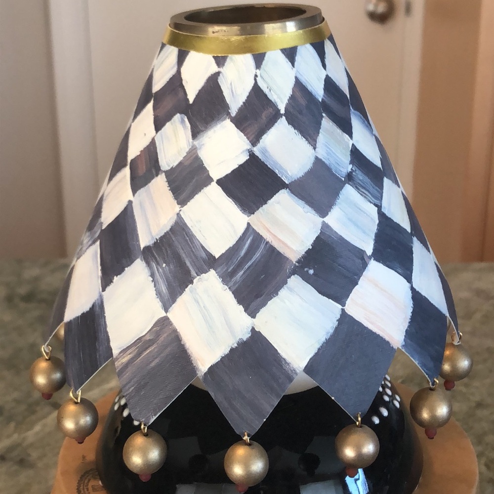 Mackenzie Childs Courtly Check Mini Lamp/candle foyer beaded shade